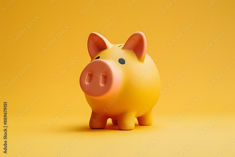 Bright Yellow Piggy Bank on a Matching Yellow Background