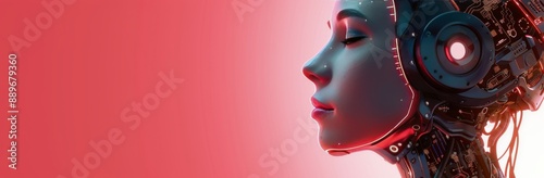 Digital Portrait of a Woman With Cyborg Features in Profile on a Pink Background
