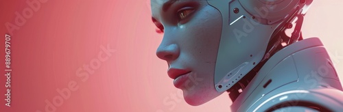 Closeup of a Blue Robotic Head Facing Right Against a Pink Background
