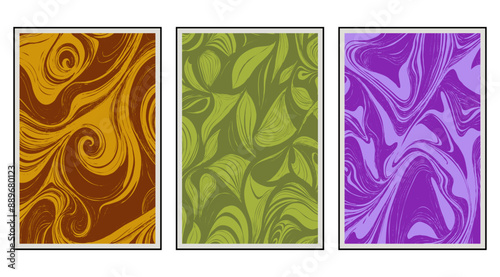 Set of 3 Fashionable illustration . Pattern to print for wall decorations. Abstract shapes. 