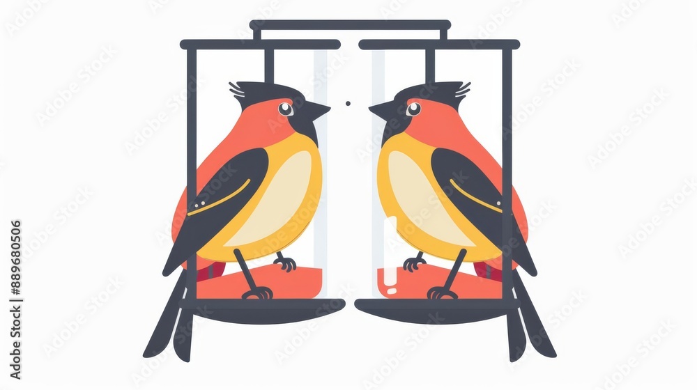 Obraz premium Bird feeder, flat design illustration, inviting, isolated on white background