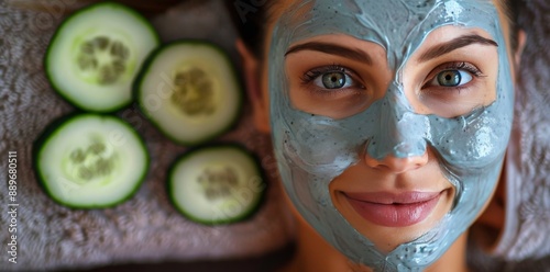 Woman Receiving Facial Treatment With Cucumber Slices