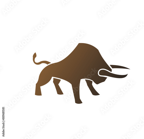 Angry bull silhouette in attack position logo vector icon symbol design illustration