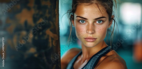 Woman With Blue Eyes Posing for a Portrait in a Gym