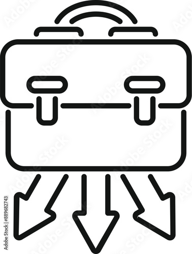 Business portfolio with three arrows pointing down, representing a decrease in value or career prospects