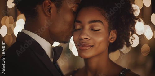 Couple Embracing During Golden Hour at a Nighttime Event