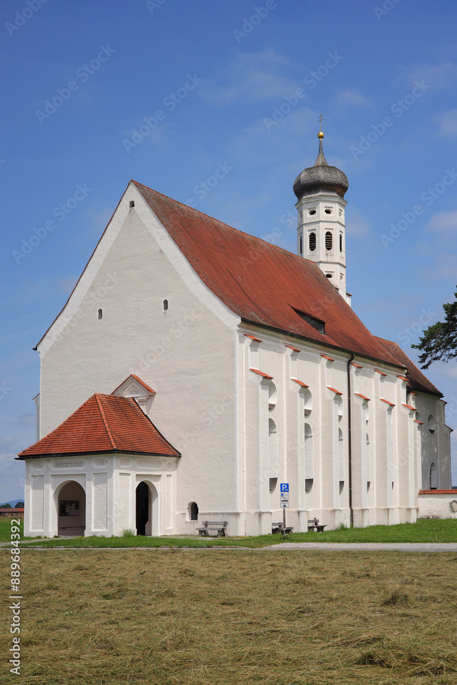 Close up of the pilgrimage church St. Coloman in Schwangau - Bavaria, Germany Close up of the pilgrimage church St. Coloman in Schwangau - Bavaria, Germany