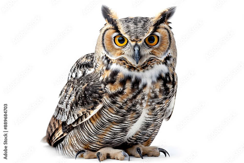 Obraz premium Majestic Great Horned Owl with Striking Yellow Eyes