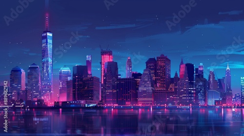 Wallpaper Mural City skyline at night, illuminated buildings Torontodigital.ca