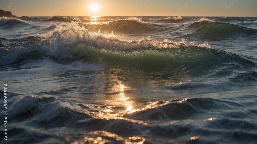 Fototapeta premium Serene Ocean Waves with Sunlight Reflections