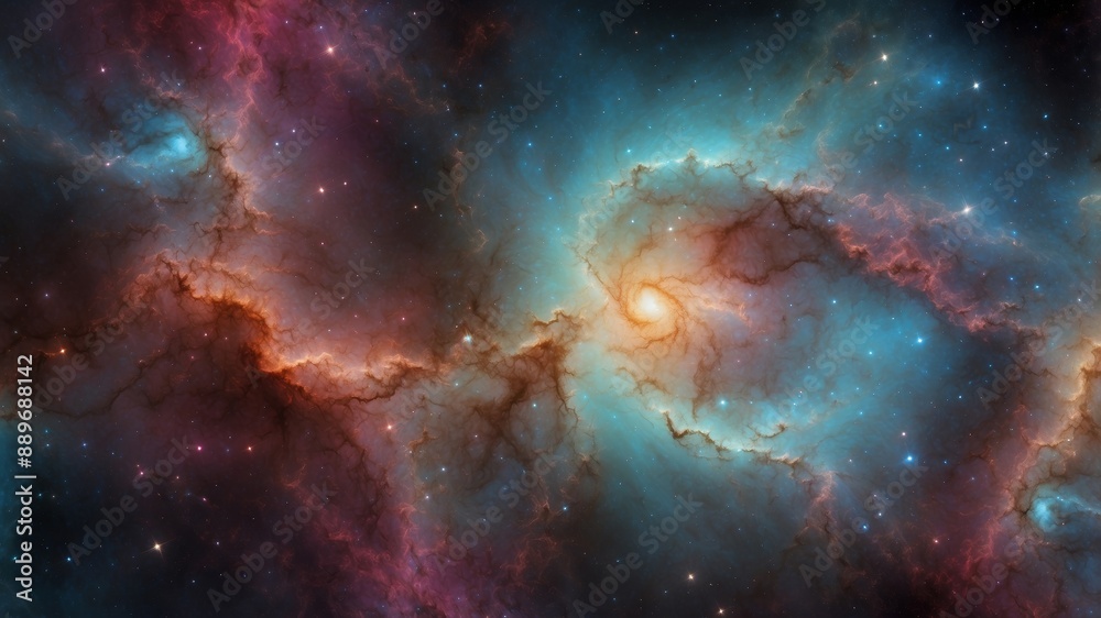 Obraz premium Vibrant Nebula with Galactic Clouds and Star Clusters
