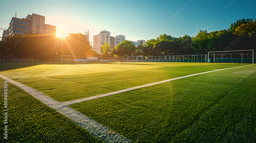 Sunlit Gridiron Glory: University Campus Football pitch college campus Sunlit Gridiron Glory: University Campus Football pitch college campus