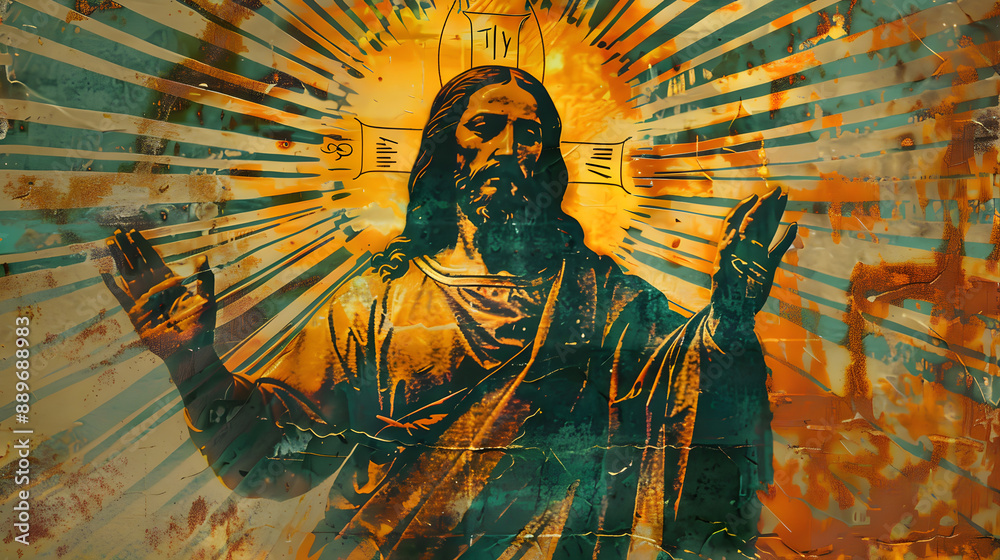 Fototapeta premium Joyful Banner Proclaims Jesus Christ Savior jesus hope christianity