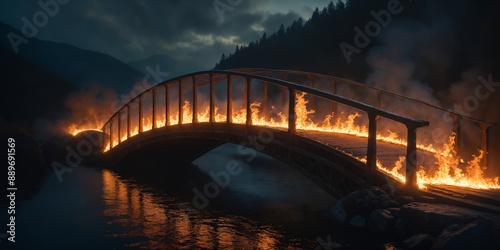 Flame-lit Bridge over River 