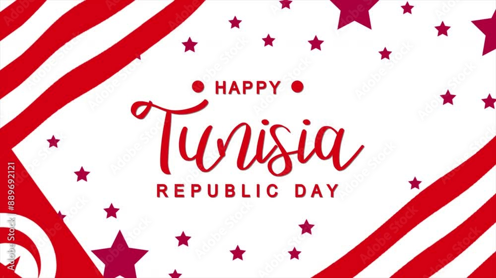 Happy Tunisia Republic Day Text Animation with Tunisia Flag Background. Celebrate Happy Tunisia Republic Day on 25th of July. Great for celebrating Happy Tunisia Republic Day. Happy Tunisia Republic Day Text Animation with Tunisia Flag Background. Celebrate Happy Tunisia Republic Day on 25th of July. Great for celebrating Happy Tunisia Republic Day.