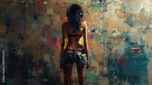 woman in a graffiti wall