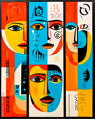 Abstract Faces with cubist elements.