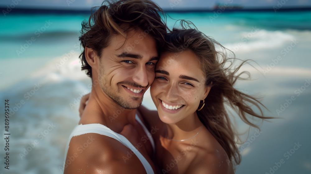 Fototapeta premium Young couple on the beach