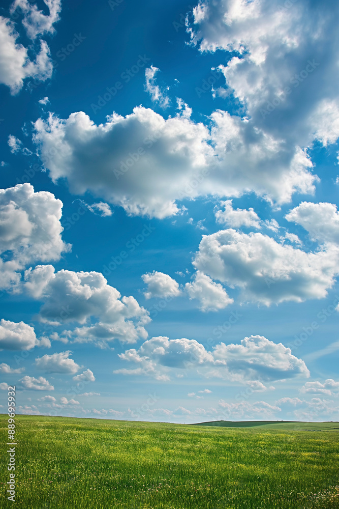 Nature landscape with grass and blue sky with clouds Nature landscape with grass and blue sky with clouds