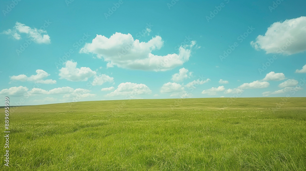 Nature landscape with grass and blue sky with clouds Nature landscape with grass and blue sky with clouds
