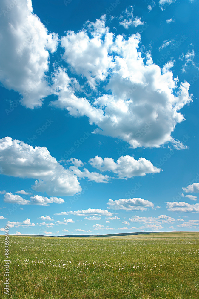 Nature landscape with grass and blue sky with clouds Nature landscape with grass and blue sky with clouds