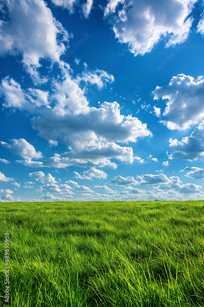 Nature landscape with grass and blue sky with clouds Nature landscape with grass and blue sky with clouds