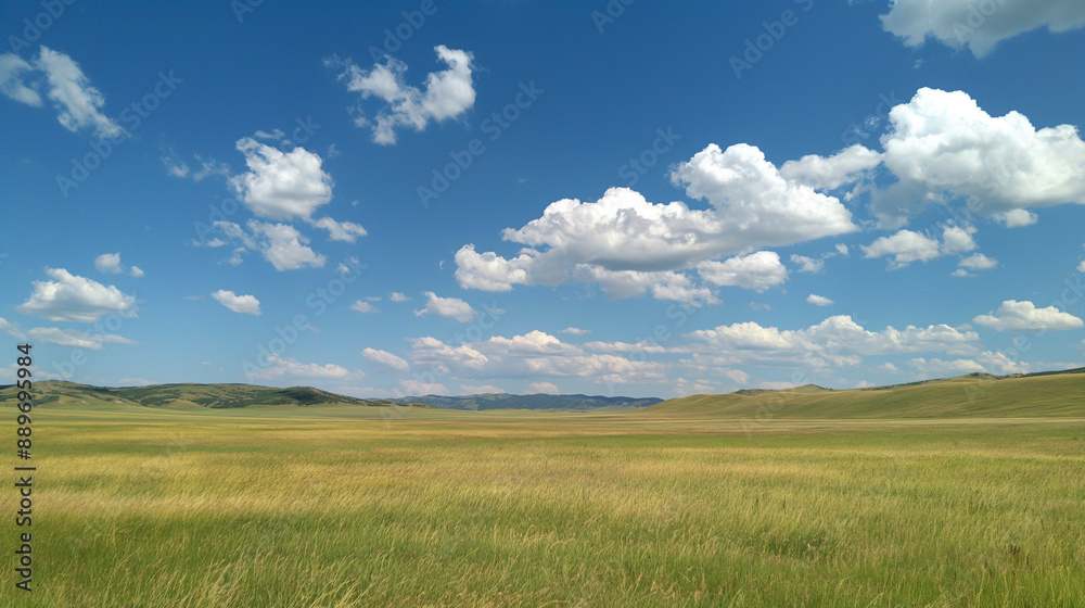 Nature landscape with grass and blue sky with clouds Nature landscape with grass and blue sky with clouds