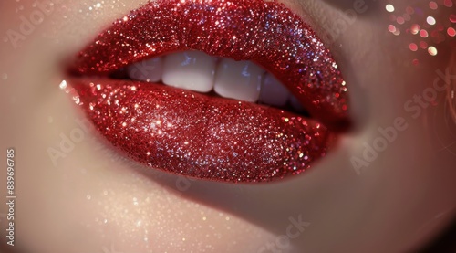Close Up Of Red Glitter Lips