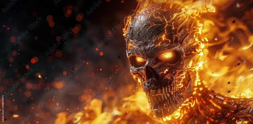 A Flaming Skeleton With Glowing Eyes Emerges From The Flames A Flaming Skeleton With Glowing Eyes Emerges From The Flames