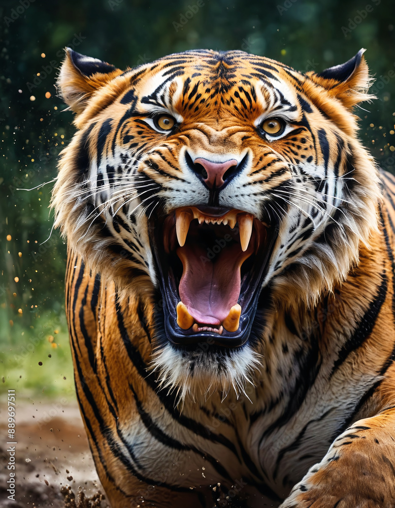 Fototapeta premium Portrait of roaring angry and aggressive tiger