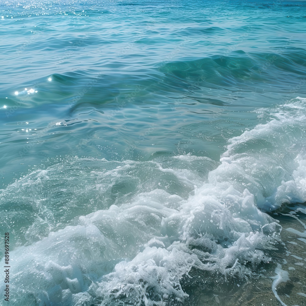 serene scene of pristine ocean waves rolling gently towards the shore crystal clear water with a gradient of blues capturing the power and beauty of the sea serene scene of pristine ocean waves rolling gently towards the shore crystal clear water with a gradient of blues capturing the power and beauty of the sea