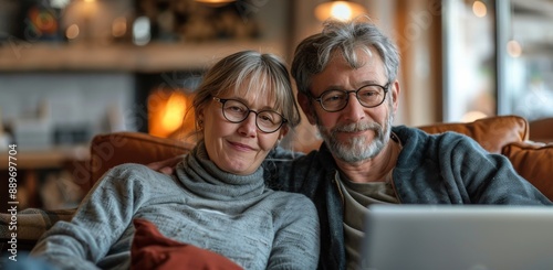 Wallpaper Mural Senior Couple Using Laptop at Home in the Evening Torontodigital.ca