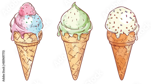 Ice cream with color spot Frozen food. Vector illustration