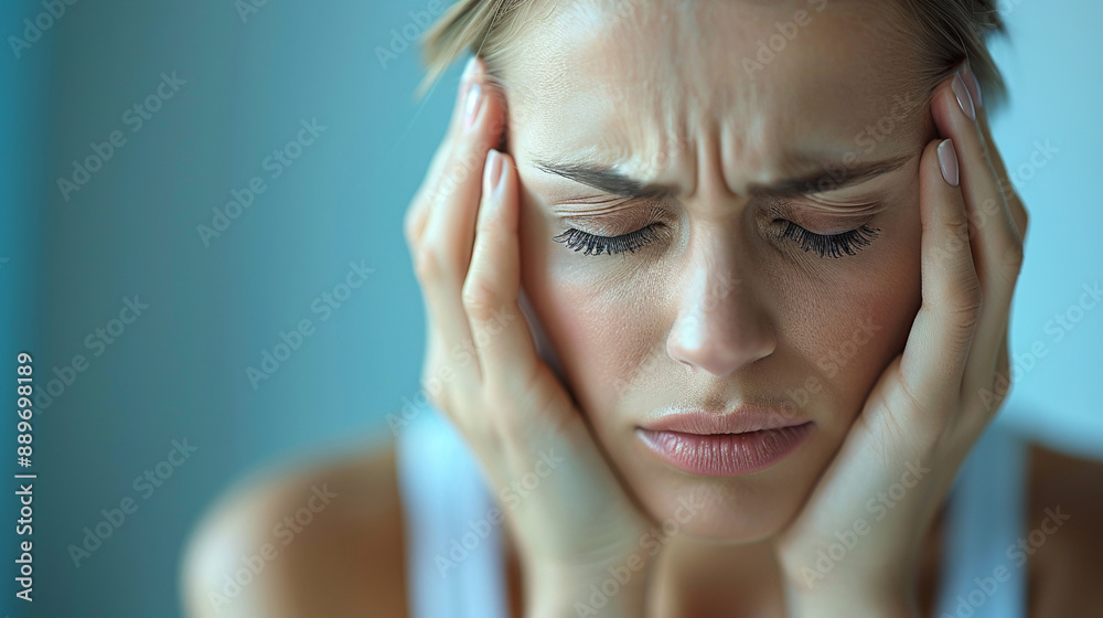 Fototapeta premium The woman suffers from depression, sadness and feelings of loneliness. Mental health and anxiety. Ask for help. Therapy and rehabilitation.