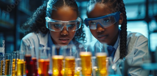 Two Young Scientists in a Laboratory Focused on Experimentation