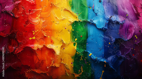 Pride flag, vibrant colors and swirling lines, painting or painted rainbow background, dynamic and artistic