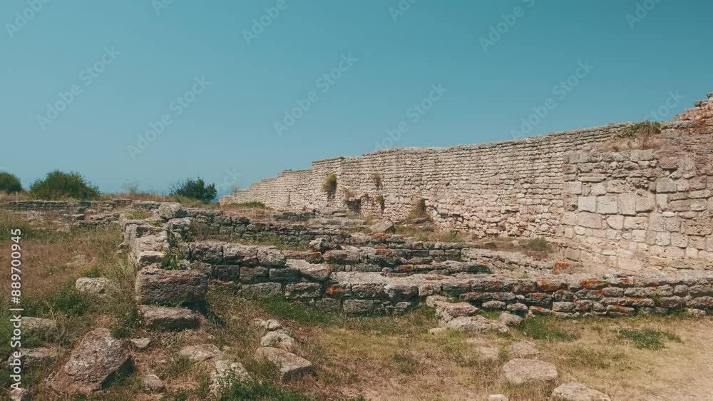 Ancient stone ruins and crumbling walls set against a clear blue sky, evoking rich historical heritage. Ancient stone ruins and crumbling walls set against a clear blue sky, evoking rich historical heritage.