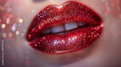 Close Up Of Red Glitter Lips