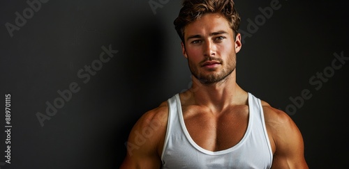 Muscular Man in a White Tank Top Looking Away