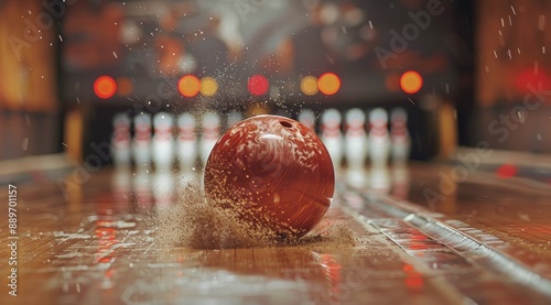 A Bowling Ball Strikes the Pins With a Burst of Dust