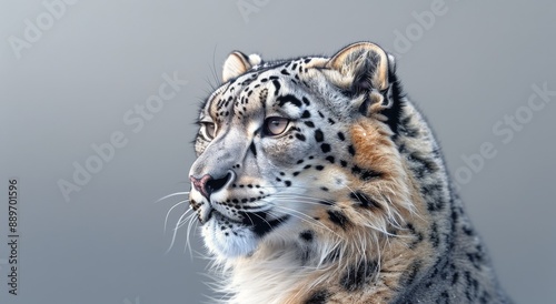 Close Up Portrait of a Snow Leopard Looking to the Side