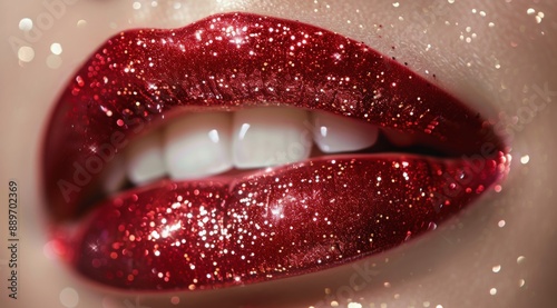 Close Up Of Red Glitter Lips
