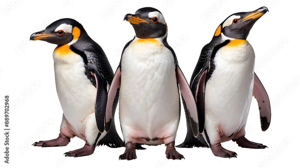 Fototapeta premium Pingüinos parados en un fondo blanco