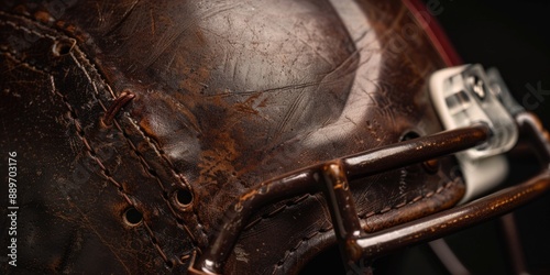 A close-up shot of a brown leather football helmet, perfect for sports or lifestyle images photo