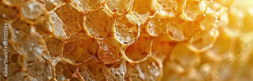Close Up of Honeycomb With Golden Honey in the Cells
