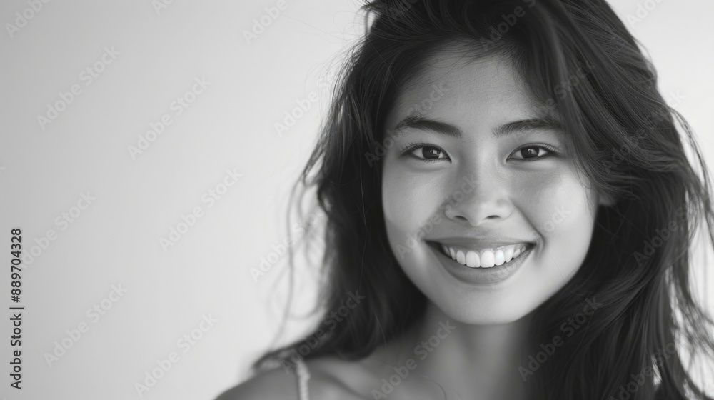 A smiling woman in a classic black and white photo A smiling woman in a classic black and white photo