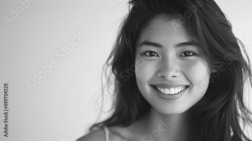A smiling woman in a classic black and white photo