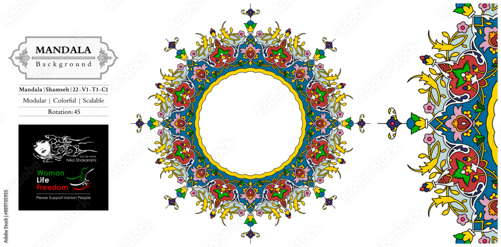 Mandala frame persian iranian arabic turkish islamic hindi indian tibetan traditional colorful vector pattern texture vintage ornate retro elegant ornamental borders frames floral tazhib 22-v1-1-1