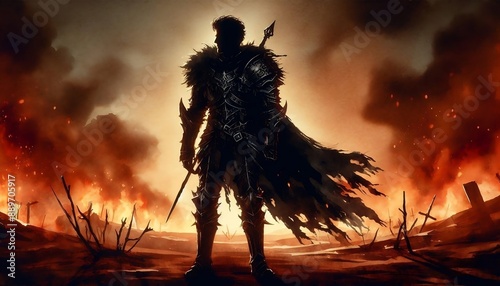 fantasy warlord standing on battlefield photo