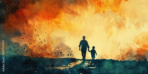 A tender moment between a grown-up man and a young child, holding hands together